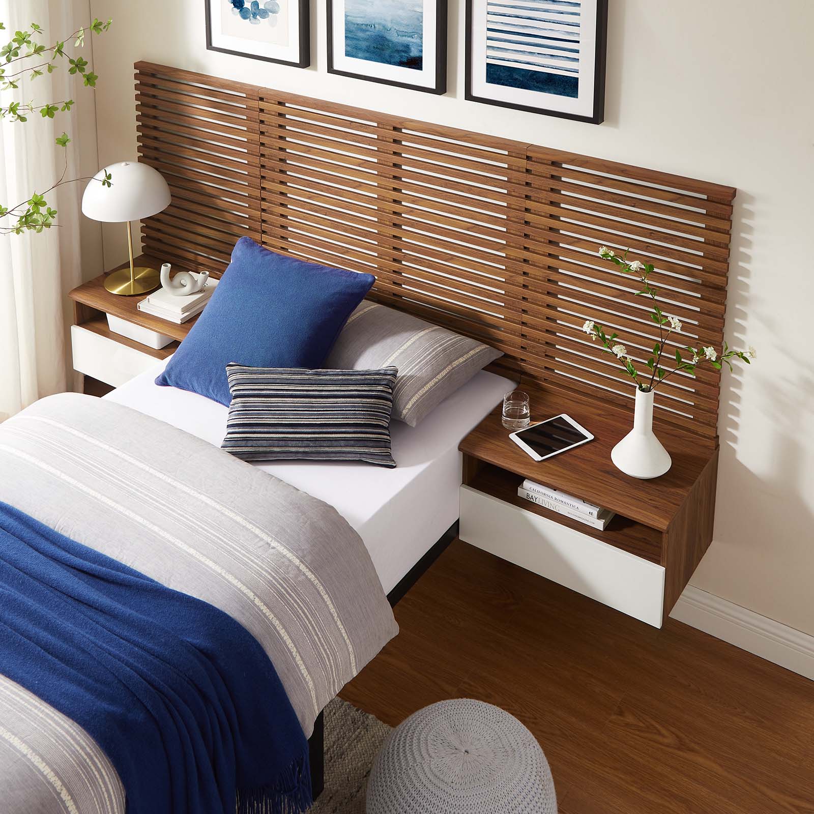 Render Wall Mount Twin Headboard and Modern Nightstands By Modway - MOD-7112 | Headboards | Modishstore - 1