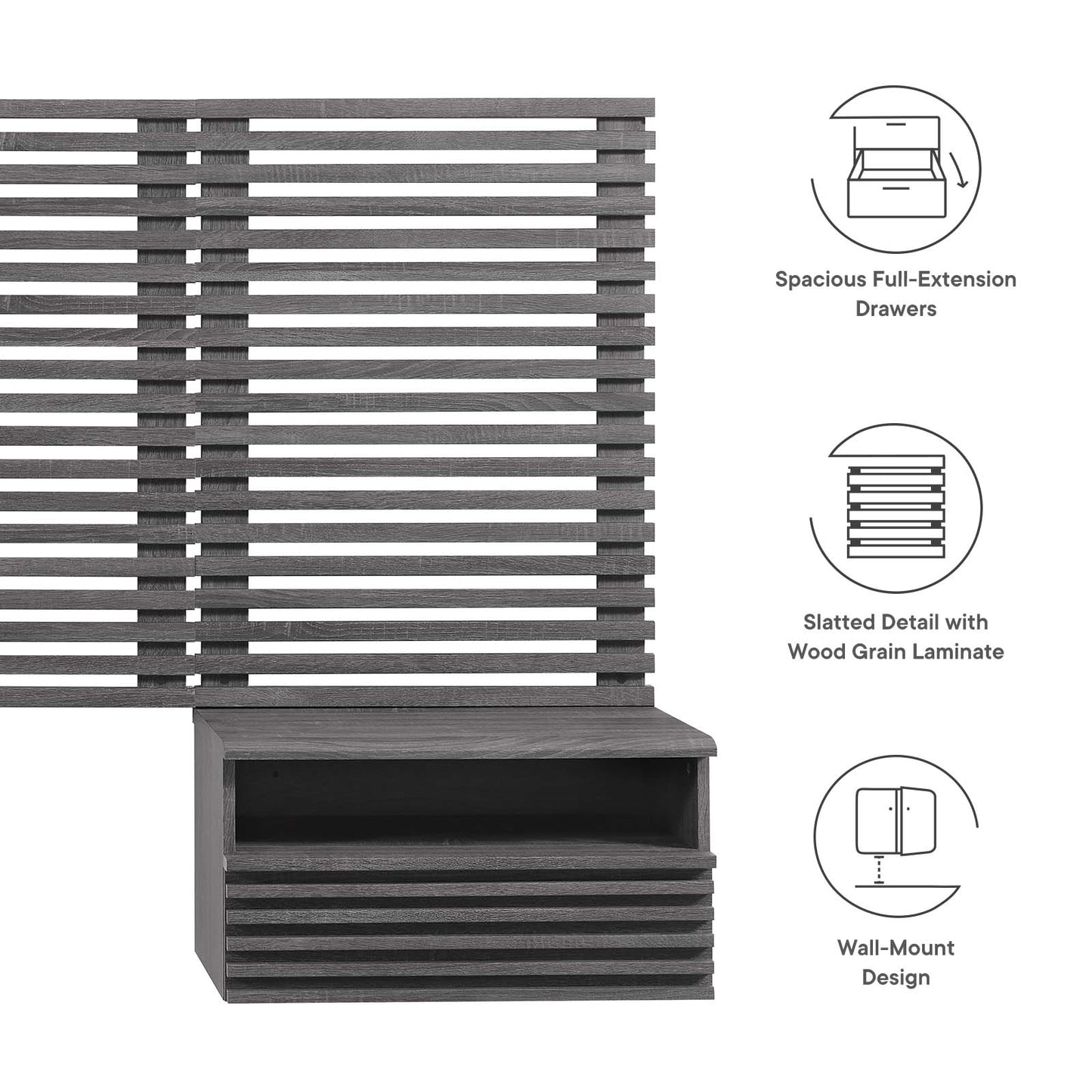 Render Wall Mount Twin Headboard and Modern Nightstands By Modway - MOD-7115 | Headboards | Modishstore - 5