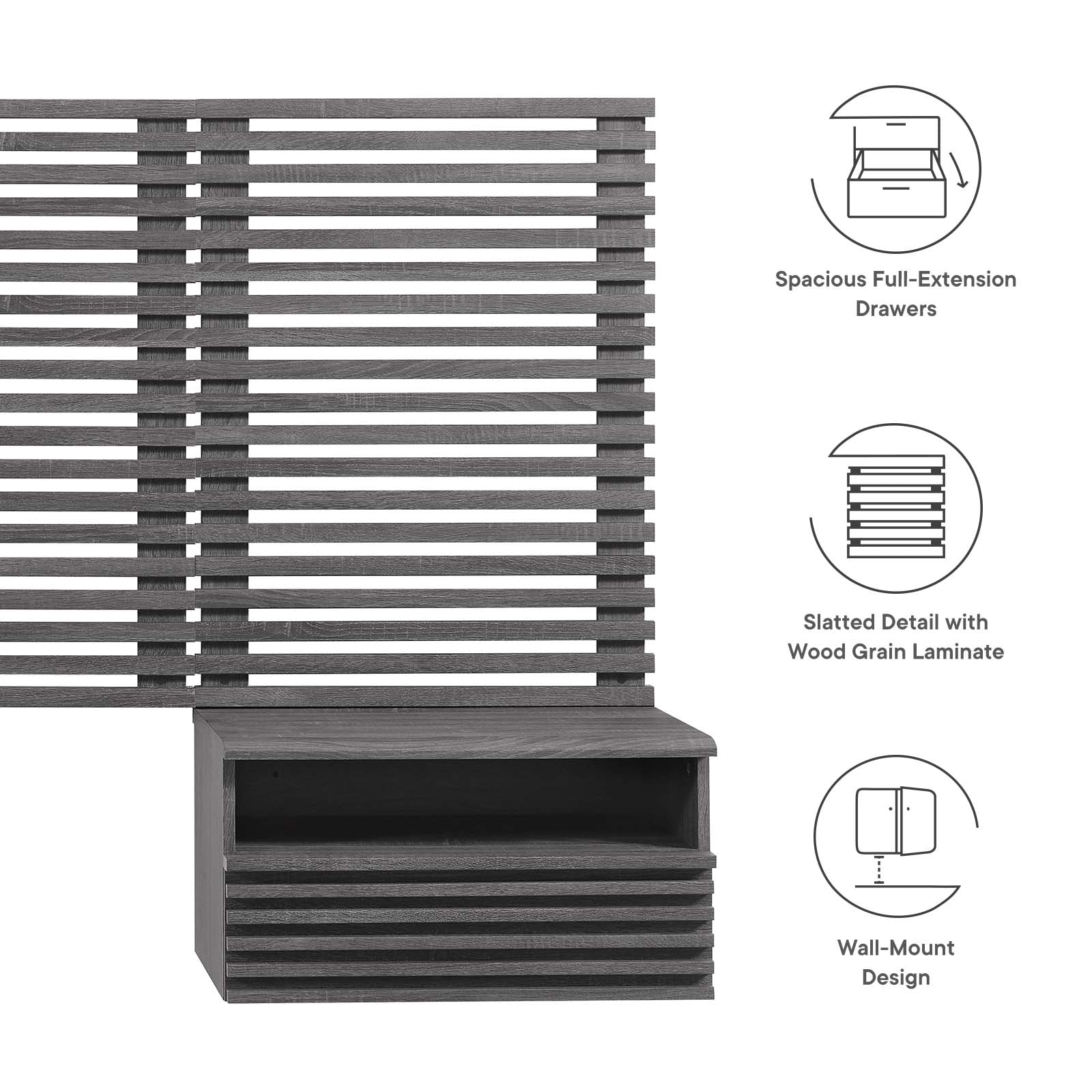 Render Wall Mount Twin Headboard and Modern Nightstands By Modway - MOD-7115 | Headboards | Modishstore - 5