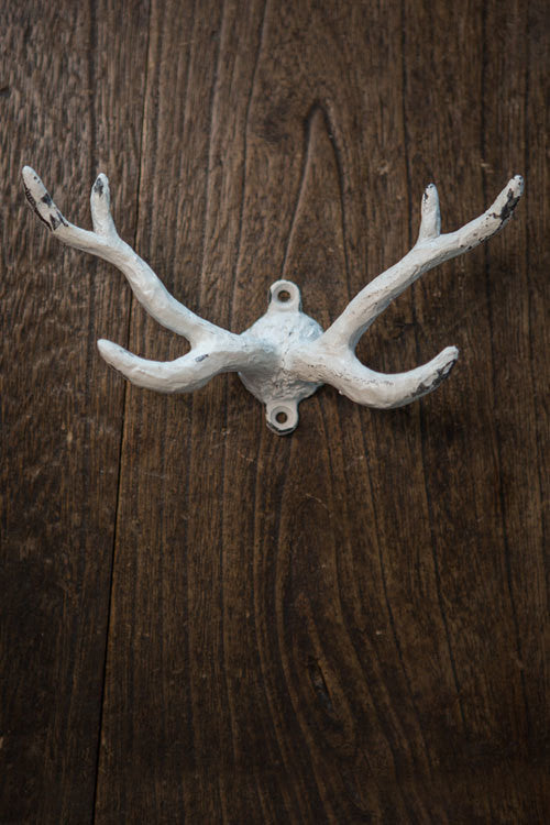 Vagabond Vintage Pewter Antler Hook in Antique White - Set of 2 | Modishstore | Hooks & Racks