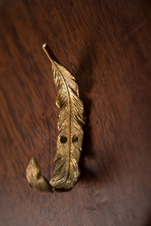 Vagabond Vintage Pewter Gold Feather Hook - Large - Set of 2 | Modishstore | Hooks & Racks-4