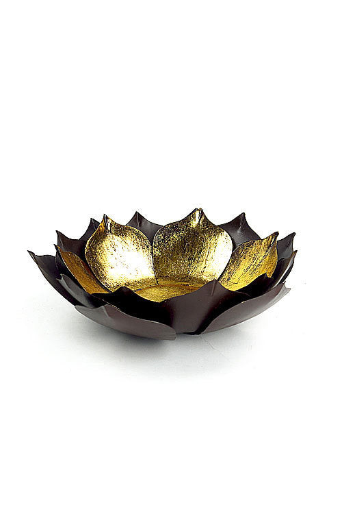 Vagabond Vintage Gold Leafed Metal Lotus Bowls - Set of 2 | Modishstore | Candle Holders-4