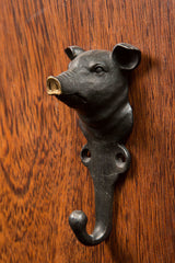 Vagabond Vintage Cast Pewter Pig Hook with Gold Nose - Set of 2