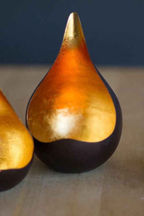 Vagabond Vintage Gold Leaf Tear Drop Candle Holder - Large | Modishstore | Candle Holders