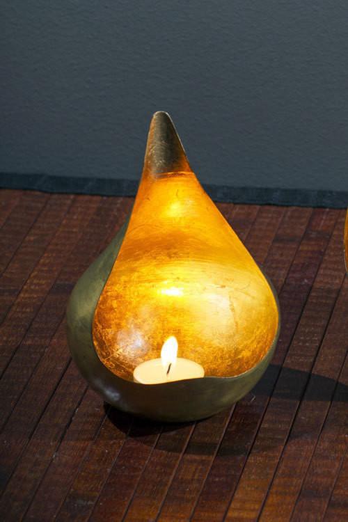 Vagabond Vintage Gold Leaf Tear Drop Candle Holder - Small | Modishstore | Candle Holders