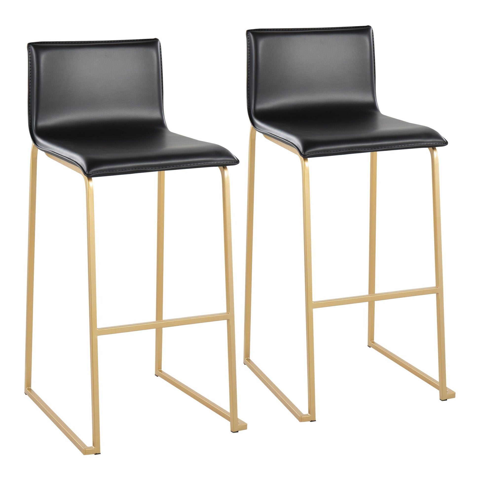 Mara Contemporary Barstool in Gold Steel and Black Faux Leather By LumiSource - Set of 2 | Bar Stools | Modishstore