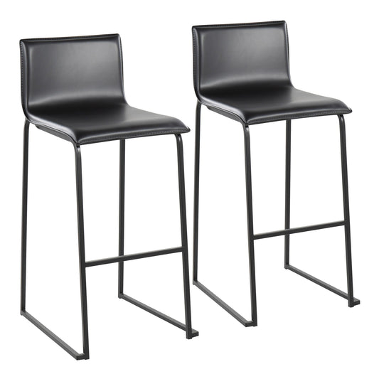 Mara Contemporary Barstool in Black Steel and Black Faux Leather By LumiSource - Set of 2 | Bar Stools | Modishstore