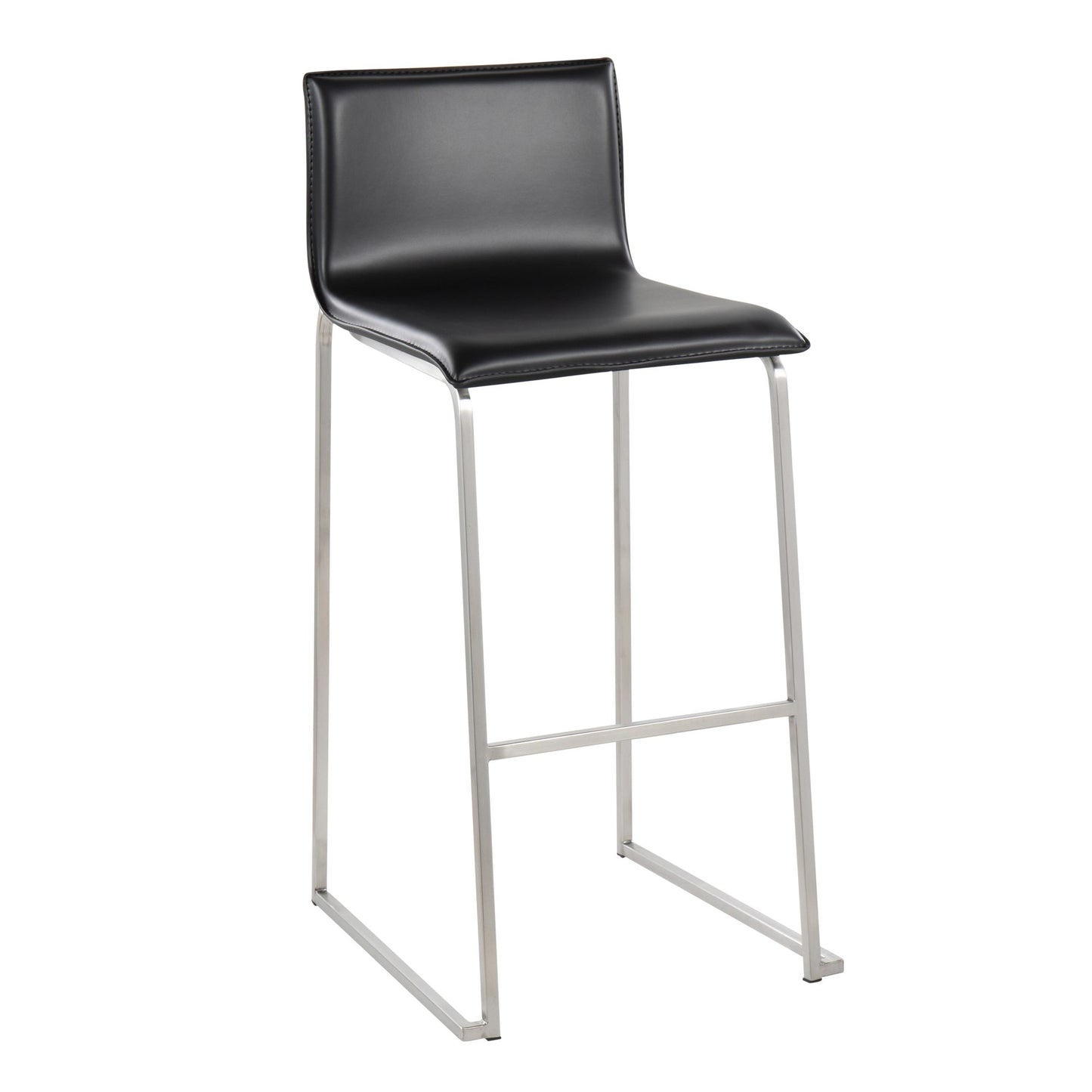 Mara Contemporary Barstool in Stainless Steel and Black Faux Leather By LumiSource - Set of 2 | Bar Stools | Modishstore - 5