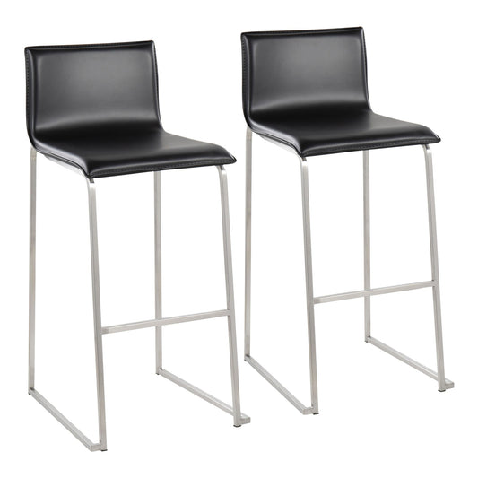 Mara Contemporary Barstool in Stainless Steel and Black Faux Leather By LumiSource - Set of 2 | Bar Stools | Modishstore