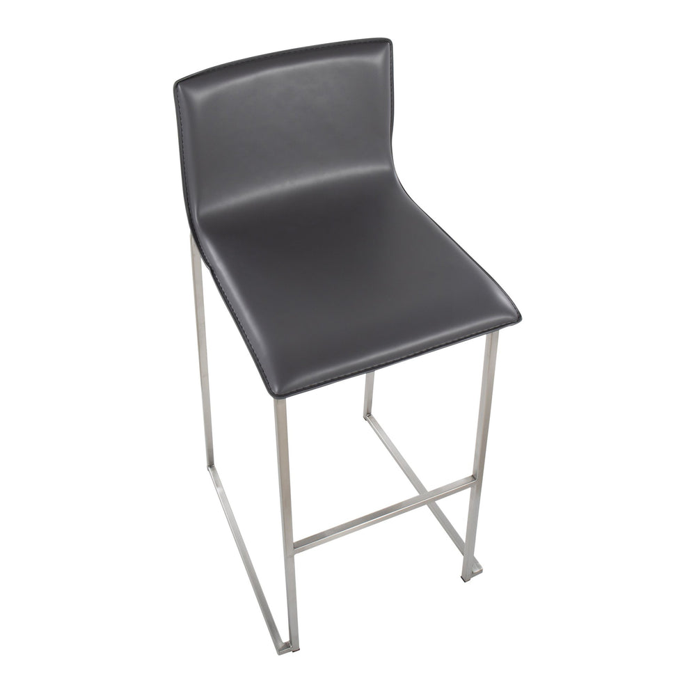 Mara Contemporary Barstool in Stainless Steel and Black Faux Leather By LumiSource - Set of 2 | Bar Stools | Modishstore - 19