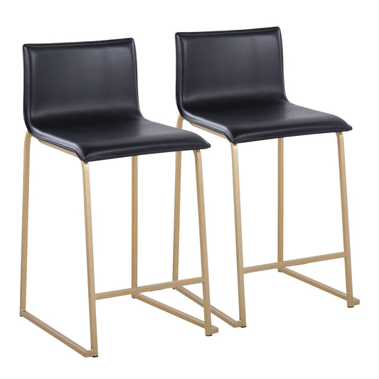 Mara 26" Contemporary Counter Stool in Gold Metal and Black Faux Leather By LumiSource - Set of 2 | Counter Stools | Modishstore