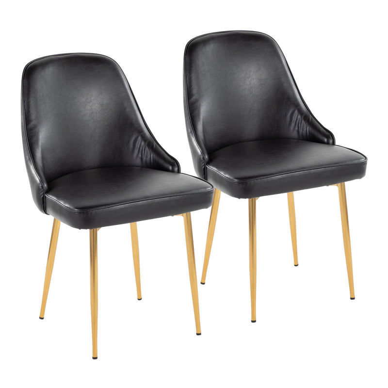 Marcel Contemporary/Glam Dining Chair with Gold Frame and Black Faux Leather By LumiSource - Set of 2 | Dining Chairs | Modishstore