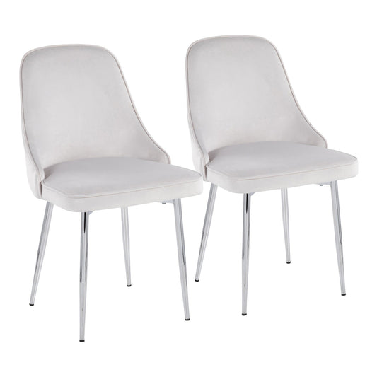 Marcel Contemporary Dining Chair with Chrome Frame and Cream Velvet Fabric By LumiSource - Set of 2 | Dining Chairs | Modishstore - 9