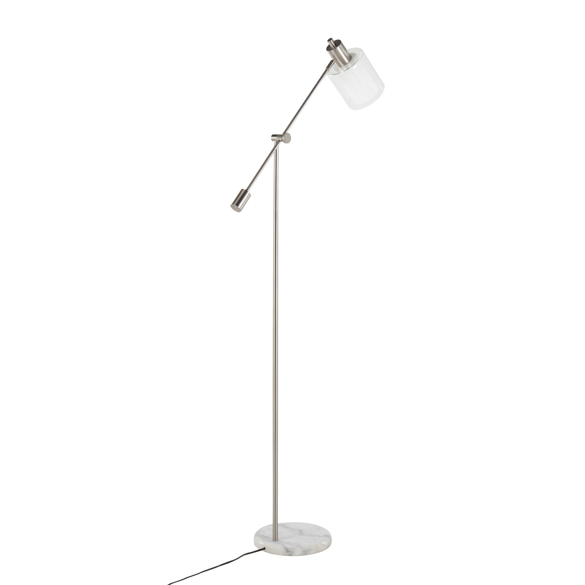 Marcel Contemporary/Glam Floor Lamp in White Marble and Nickel Metal with Clear and Frosted Glass Shade By LumiSource | Floor Lamps | Modishstore - 7