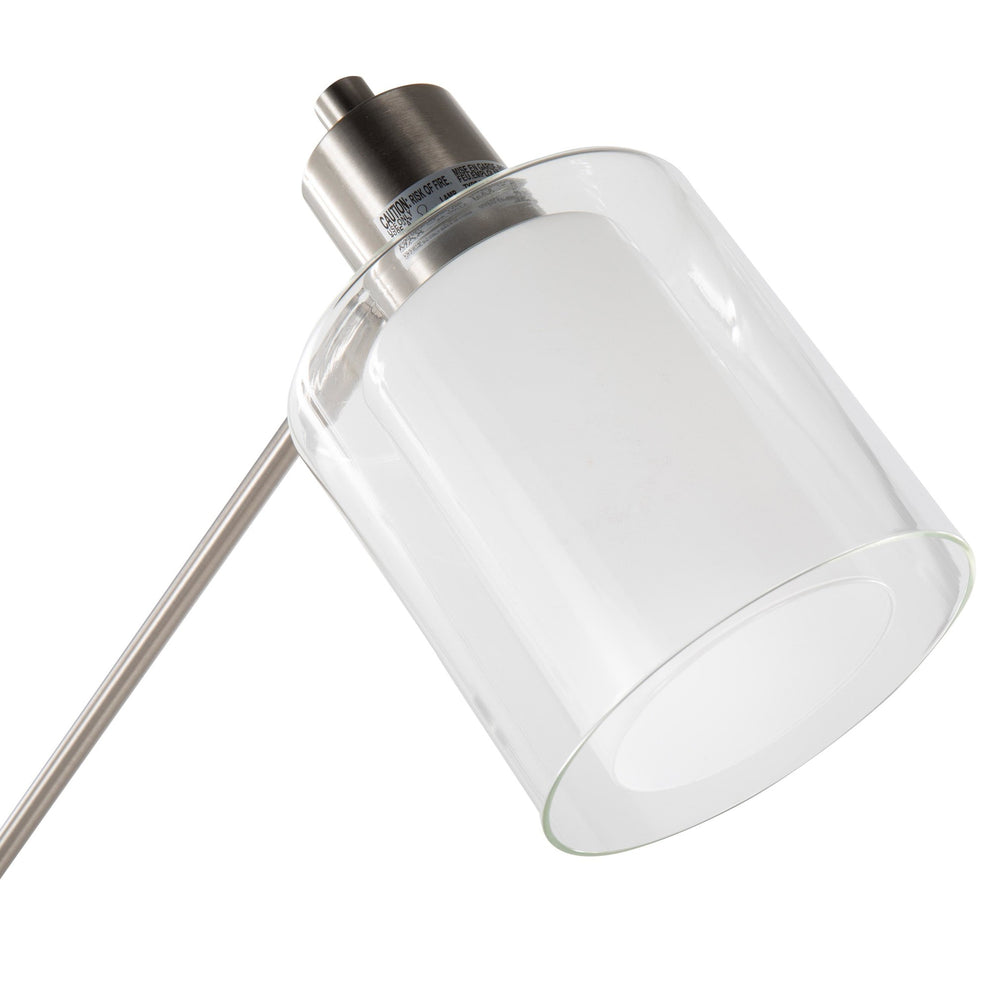 Marcel Contemporary/Glam Floor Lamp in White Marble and Nickel Metal with Clear and Frosted Glass Shade By LumiSource | Floor Lamps | Modishstore - 3