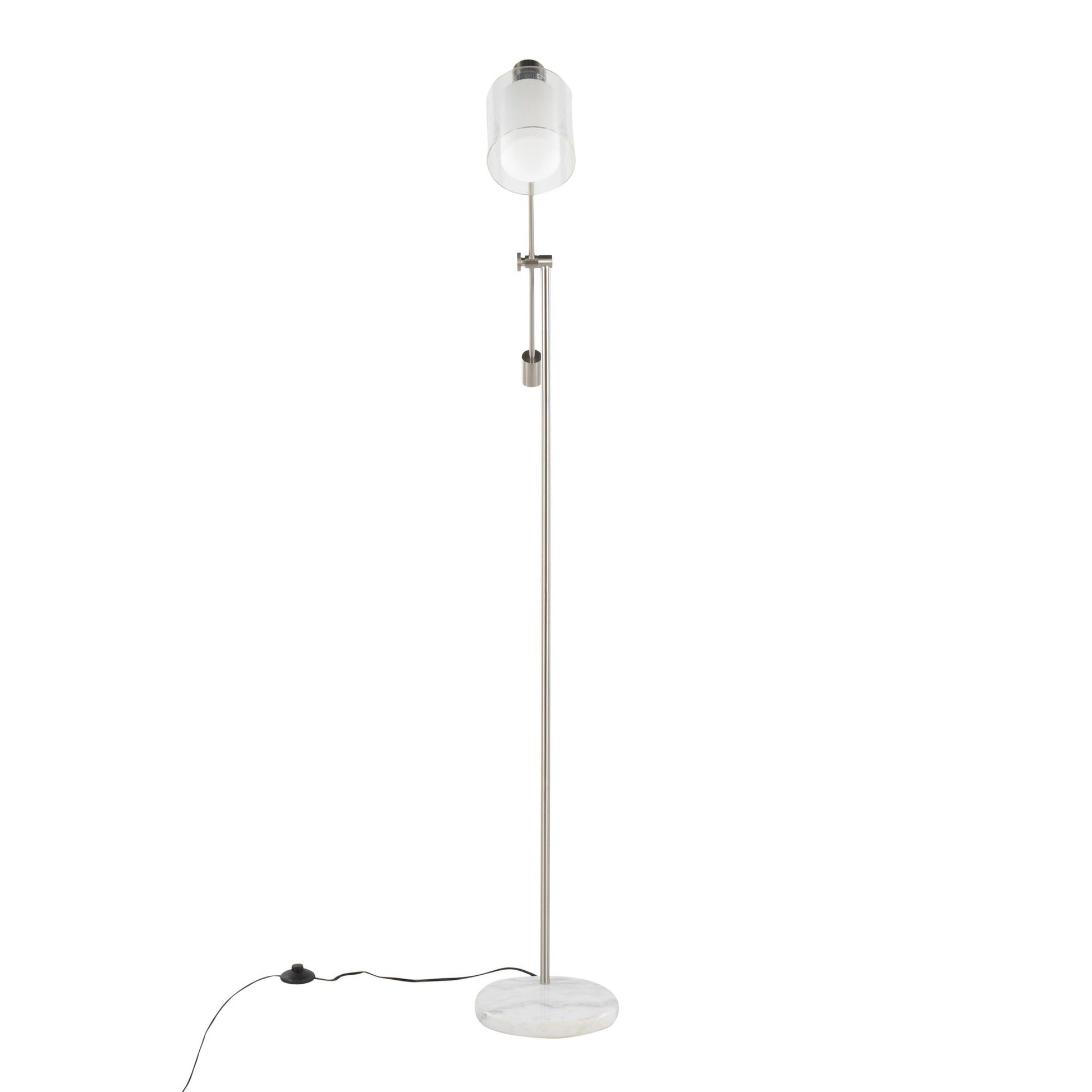 Marcel Contemporary/Glam Floor Lamp in White Marble and Nickel Metal with Clear and Frosted Glass Shade By LumiSource | Floor Lamps | Modishstore - 2
