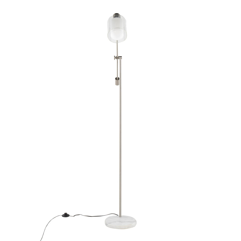 Marcel Contemporary/Glam Floor Lamp in White Marble and Nickel Metal with Clear and Frosted Glass Shade By LumiSource | Floor Lamps | Modishstore - 2