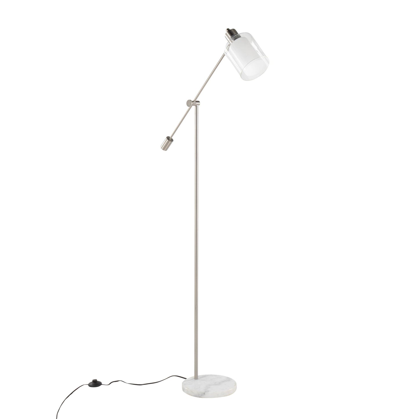 Marcel Contemporary/Glam Floor Lamp in White Marble and Nickel Metal with Clear and Frosted Glass Shade By LumiSource | Floor Lamps | Modishstore