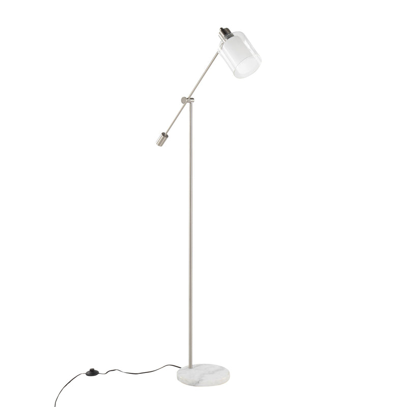 Marcel Contemporary/Glam Floor Lamp in White Marble and Nickel Metal with Clear and Frosted Glass Shade By LumiSource | Floor Lamps | Modishstore