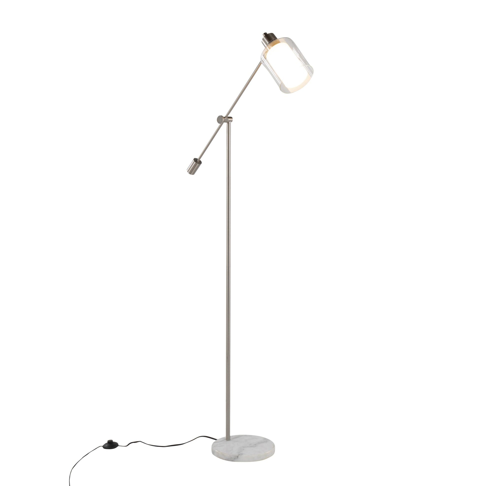Marcel Contemporary/Glam Floor Lamp in White Marble and Nickel Metal with Clear and Frosted Glass Shade By LumiSource | Floor Lamps | Modishstore - 5
