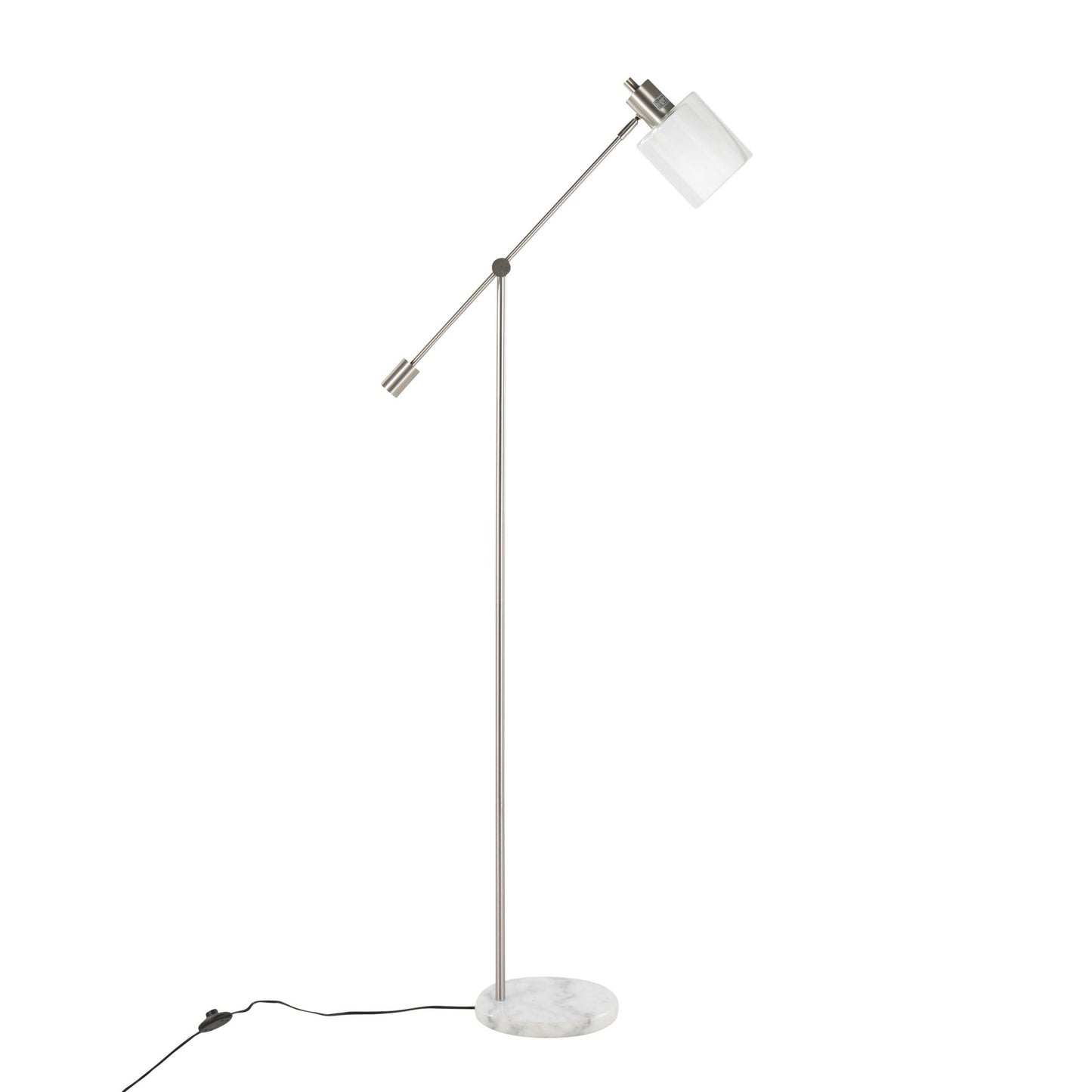 Marcel Contemporary/Glam Floor Lamp in White Marble and Nickel Metal with Clear and Frosted Glass Shade By LumiSource | Floor Lamps | Modishstore - 6