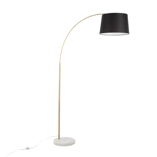 March Contemporary Floor Lamp in White Marble and Antique Brass with Black Linen Shade Metal By LumiSource | Floor Lamps | Modishstore