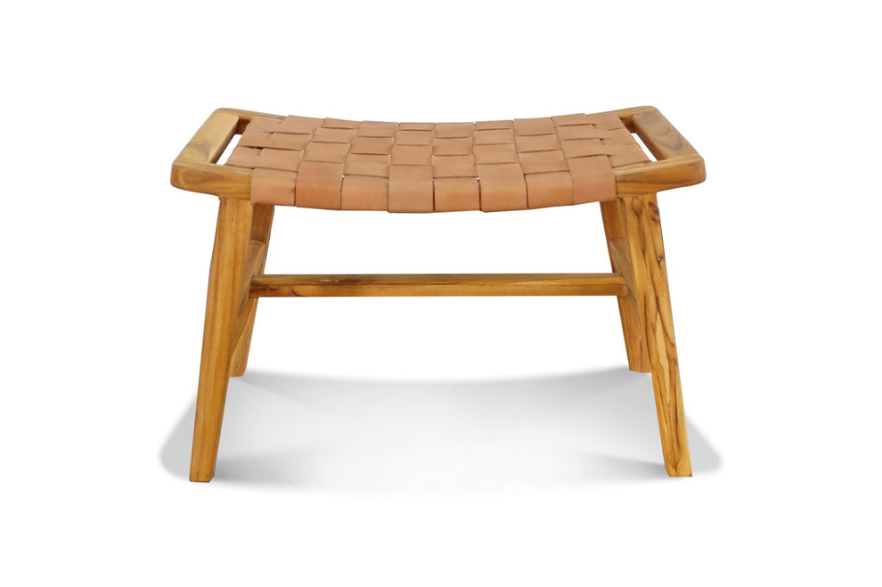 Masaya Wood & Leather Ottoman | Ottomans | Modishstore