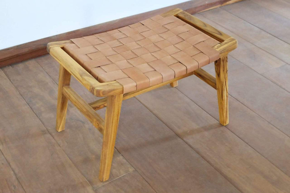 Masaya Wood & Leather Ottoman | Ottomans | Modishstore - 15