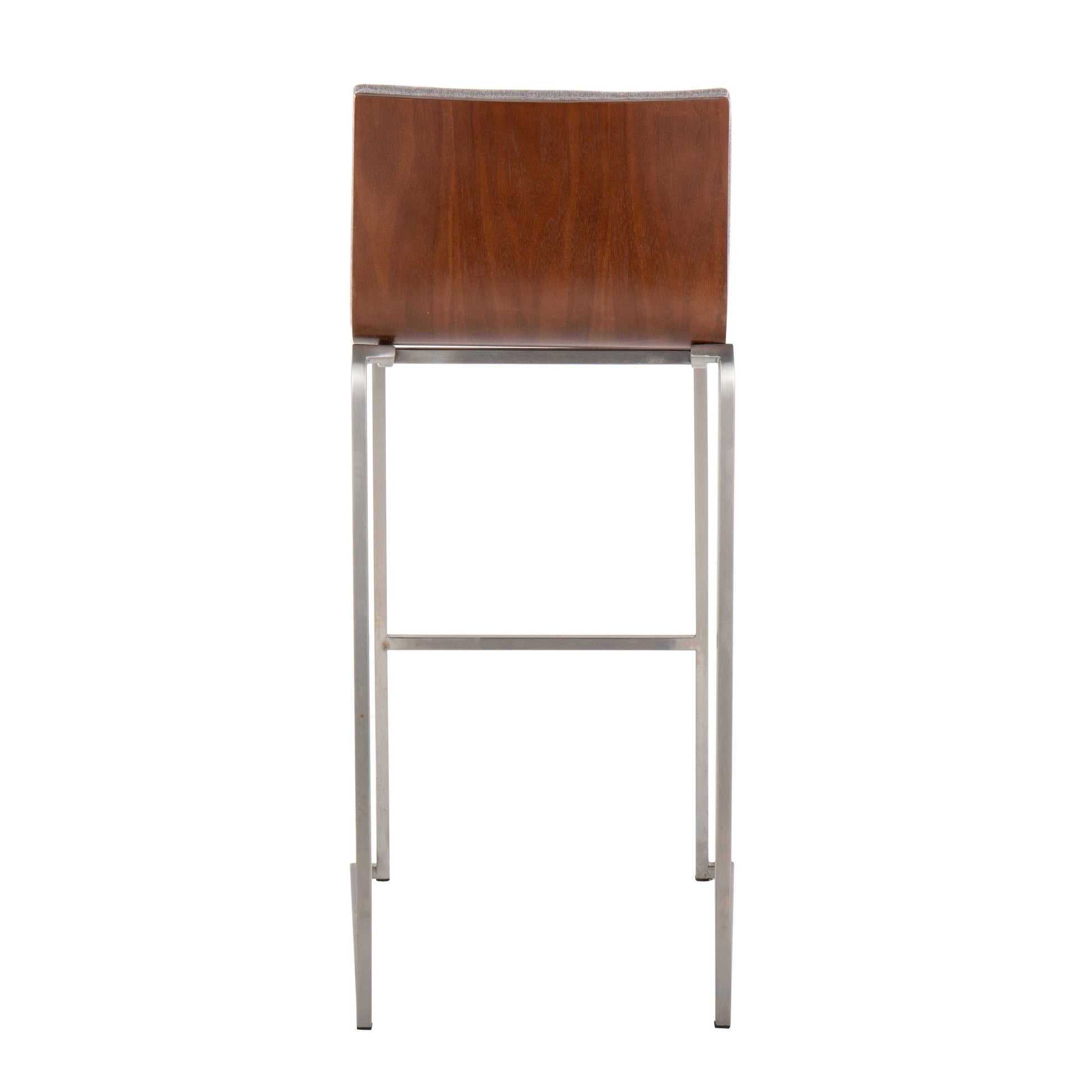 Mason Mara 30" Contemporary Fixed-Height Barstool in Stainless Steel, Walnut Wood and Cream Fabric By LumiSource - Set of 2 | Bar Stools | Modishstore - 24