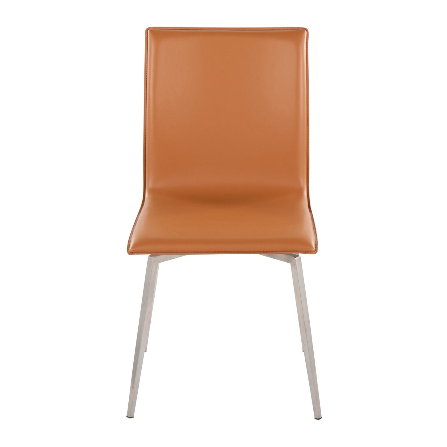 Mason Contemporary Upholstered Chair in Brushed Stainless Steel and Camel Faux Leather By LumiSource - Set of 2 | Dining Chairs | Modishstore - 2