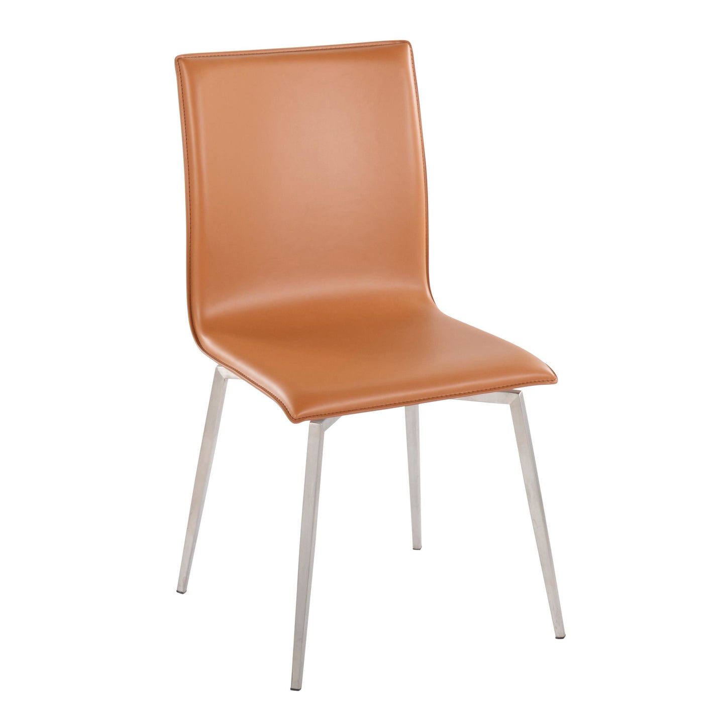 Mason Contemporary Upholstered Chair in Brushed Stainless Steel and Camel Faux Leather By LumiSource - Set of 2 | Dining Chairs | Modishstore - 4