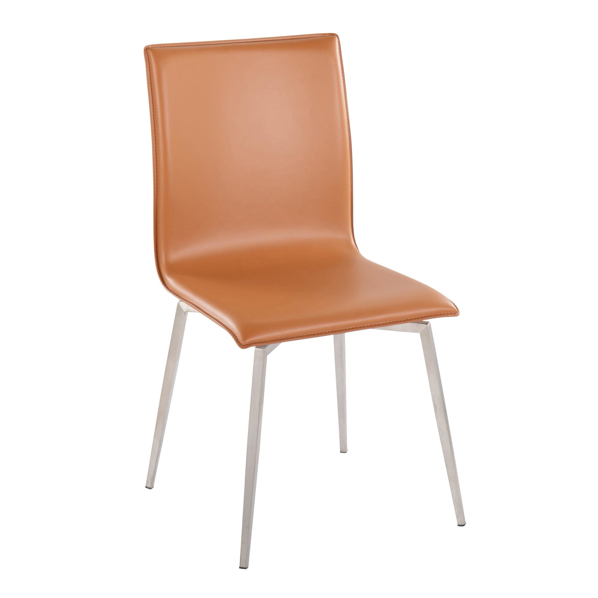 Mason Contemporary Upholstered Chair in Brushed Stainless Steel and Camel Faux Leather By LumiSource - Set of 2 | Dining Chairs | Modishstore - 4