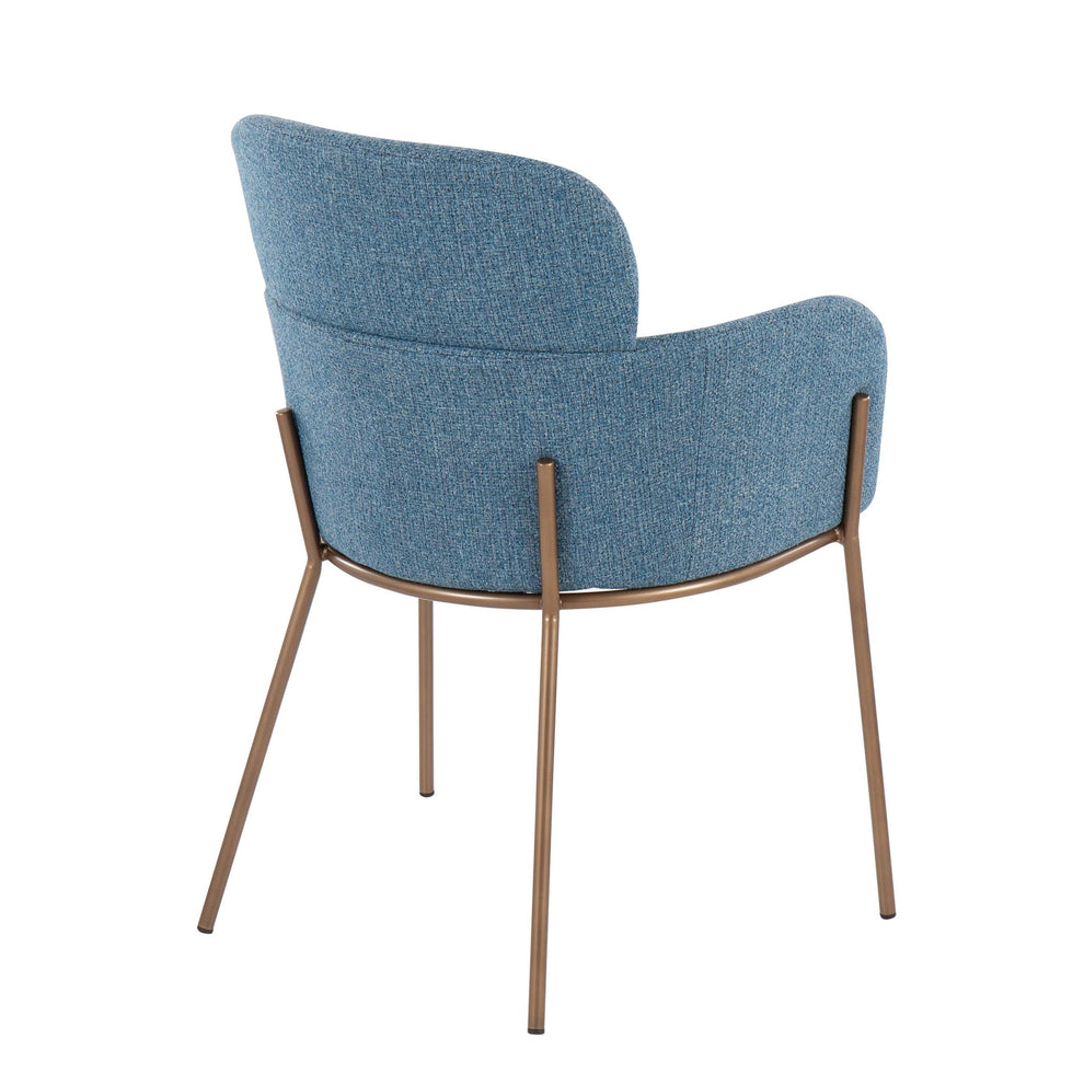Milan Contemporary Chair in Antique Brass Metal and Blue Noise Fabric By LumiSource - Set of 2 | Dining Chairs | Modishstore - 7