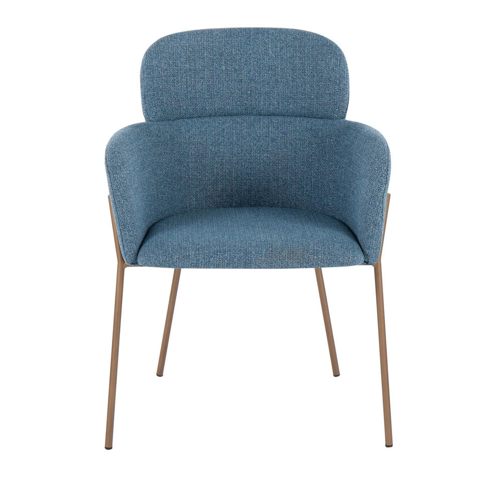 Milan Contemporary Chair in Antique Brass Metal and Blue Noise Fabric By LumiSource - Set of 2 | Dining Chairs | Modishstore - 2