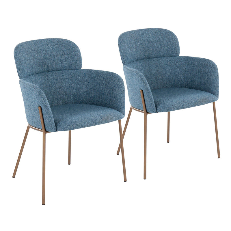 Milan Contemporary Chair in Antique Brass Metal and Blue Noise Fabric By LumiSource - Set of 2 | Dining Chairs | Modishstore