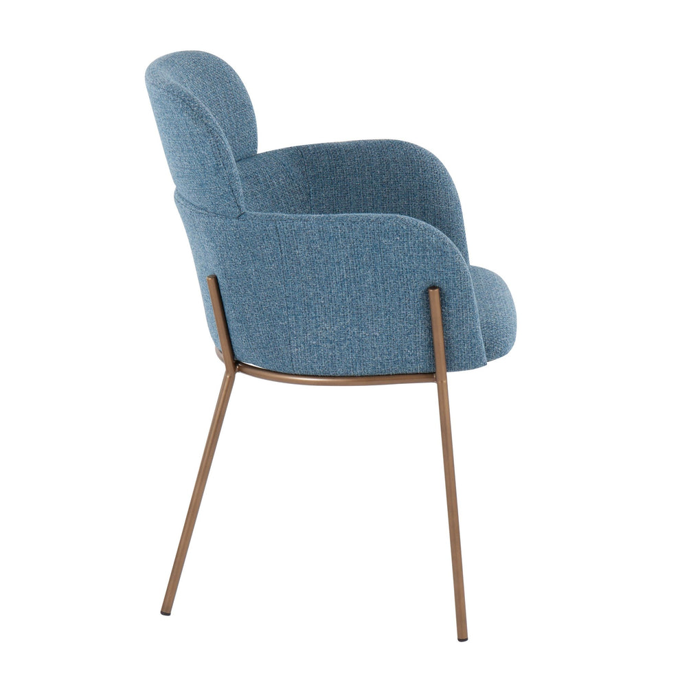 Milan Contemporary Chair in Antique Brass Metal and Blue Noise Fabric By LumiSource - Set of 2 | Dining Chairs | Modishstore - 6