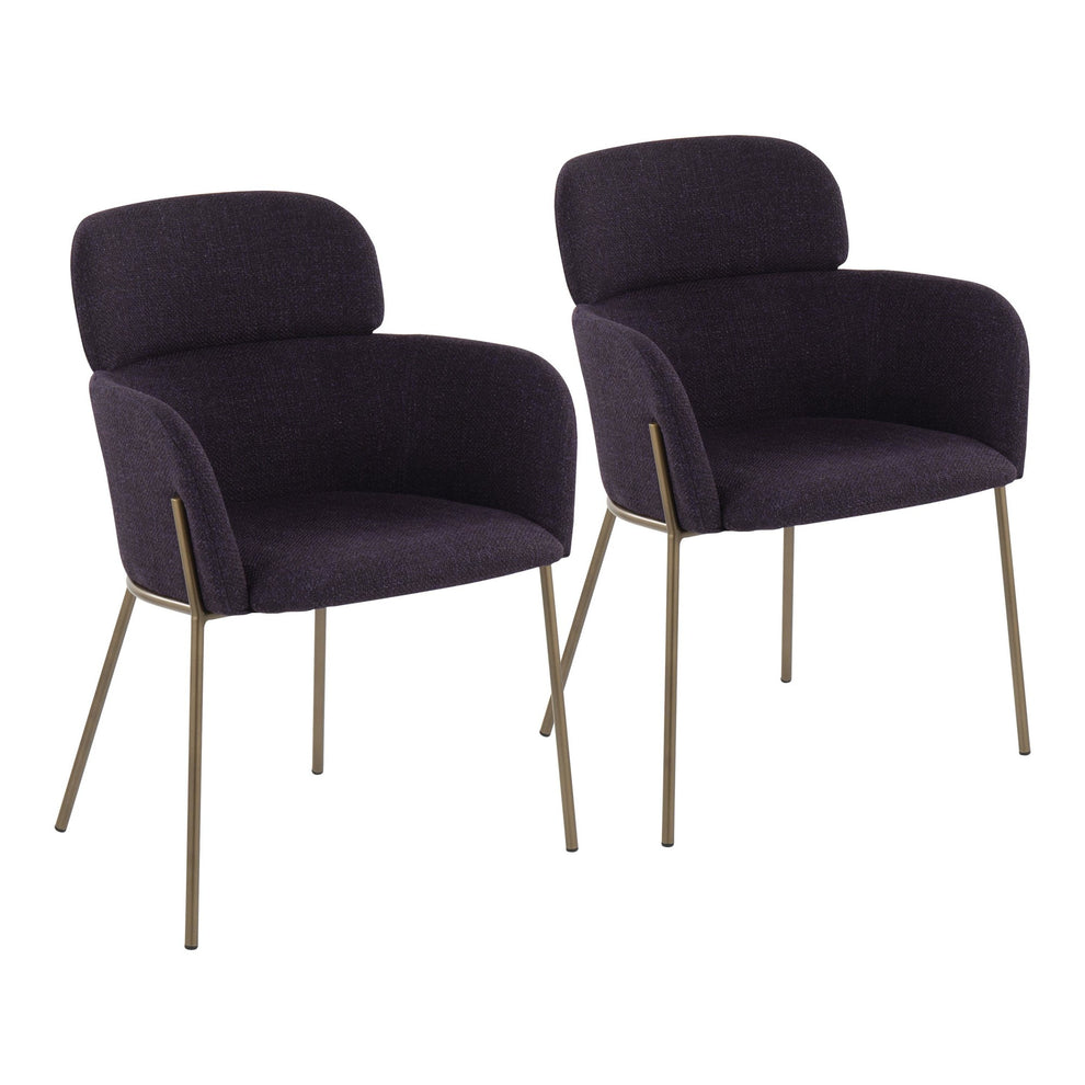 Milan Contemporary Chair in Antique Brass Metal and Blue Noise Fabric By LumiSource - Set of 2 | Dining Chairs | Modishstore - 9