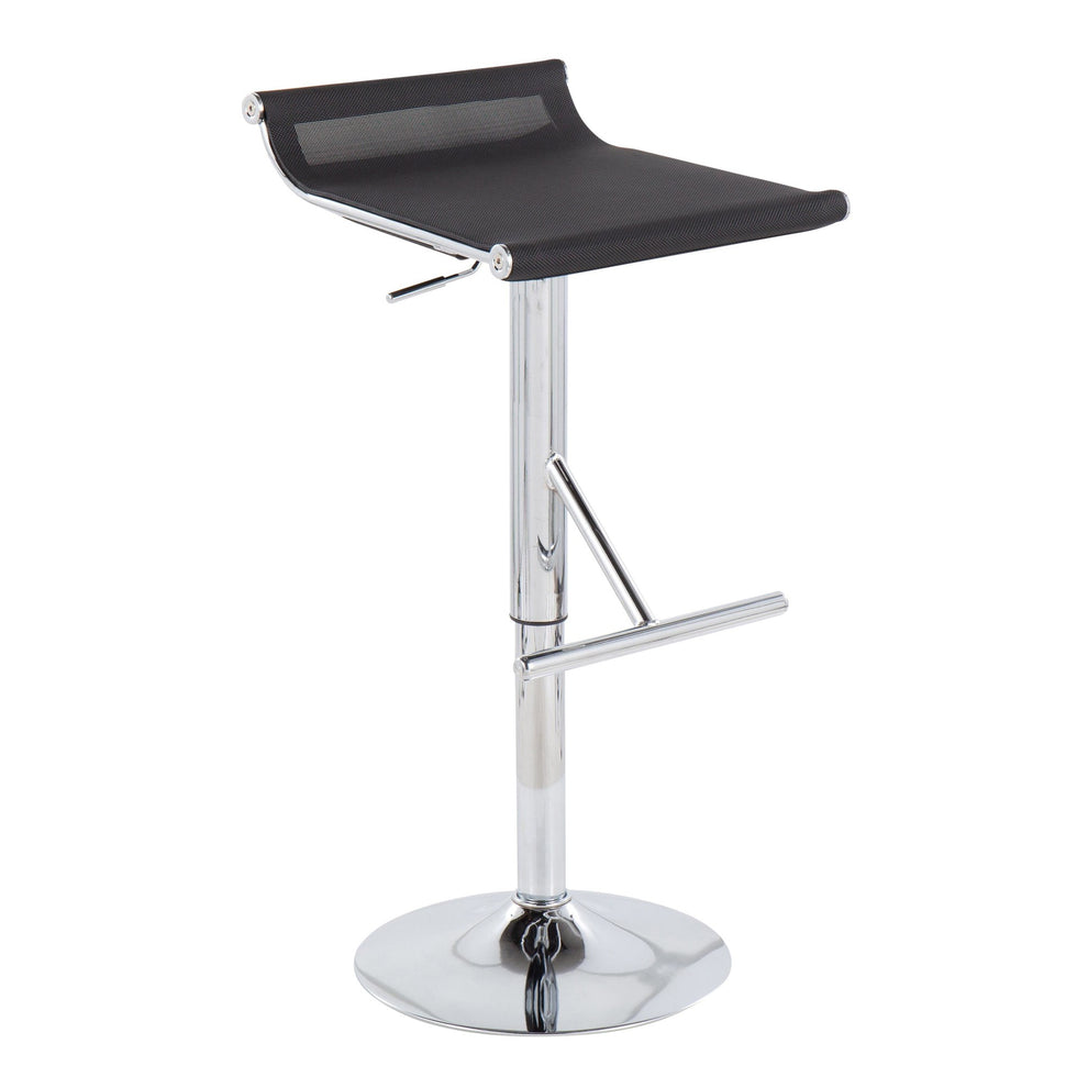 Mirage Ale Contemporary Adjustable Bar Stool in Chrome and Black Mesh By LumiSource | Bar Stools | Modishstore