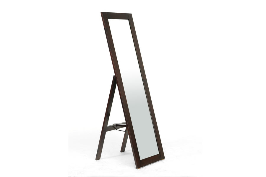 Baxton Studio Lund Dark Brown Wood Modern Mirror with Built-In Stand | Modishstore | Mirrors