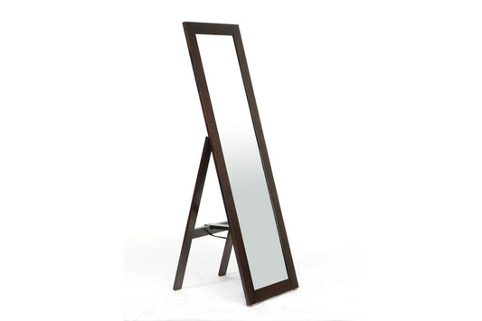 Baxton Studio Lund Dark Brown Wood Modern Mirror with Built-In Stand | Modishstore | Mirrors