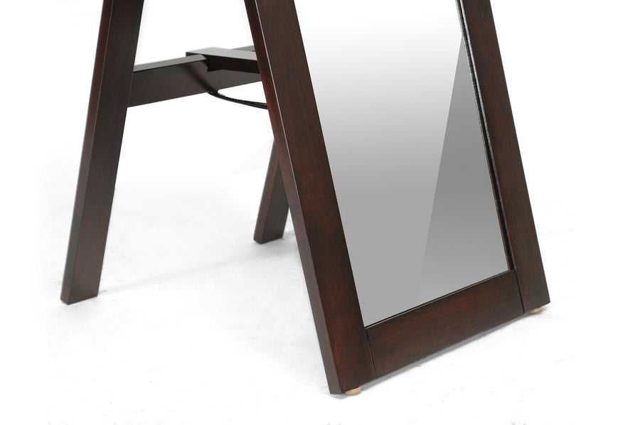 baxton studio lund dark brown wood modern mirror with built in stand | Modish Furniture Store-3