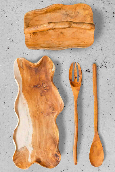 Rustic Serving Platter, Salad Servers and Basket Handle Trays | ModishStore | Decorative Trays & Dishes