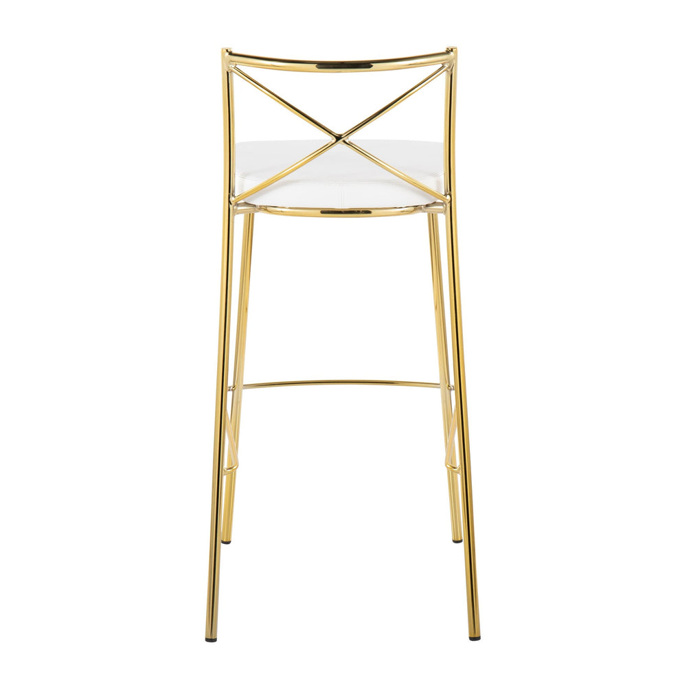 Modern Charlotte 30" Fixed-Height Barstool - Set of 2 Gold Metal, White PU By LumiSource | Bar Stools | Modishstore - 5