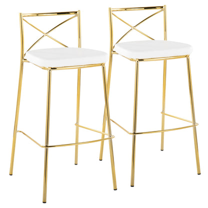 Modern Charlotte 30" Fixed-Height Barstool - Set of 2 Gold Metal, White PU By LumiSource | Bar Stools | Modishstore