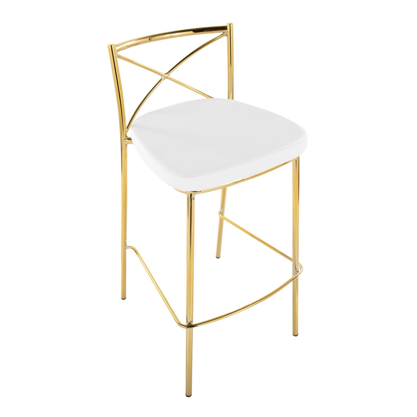 Modern Charlotte 30" Fixed-Height Barstool - Set of 2 Gold Metal, White PU By LumiSource | Bar Stools | Modishstore - 7
