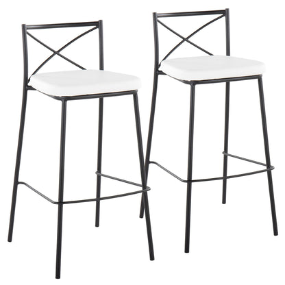 Modern Charlotte 30" Fixed-Height Barstool - Set of 2 Gold Metal, White PU By LumiSource | Bar Stools | Modishstore - 8