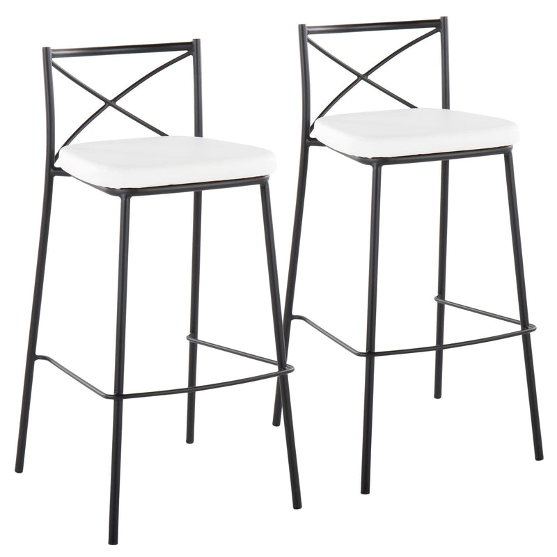 Modern Charlotte 30" Fixed-Height Barstool - Set of 2 Gold Metal, White PU By LumiSource | Bar Stools | Modishstore - 8