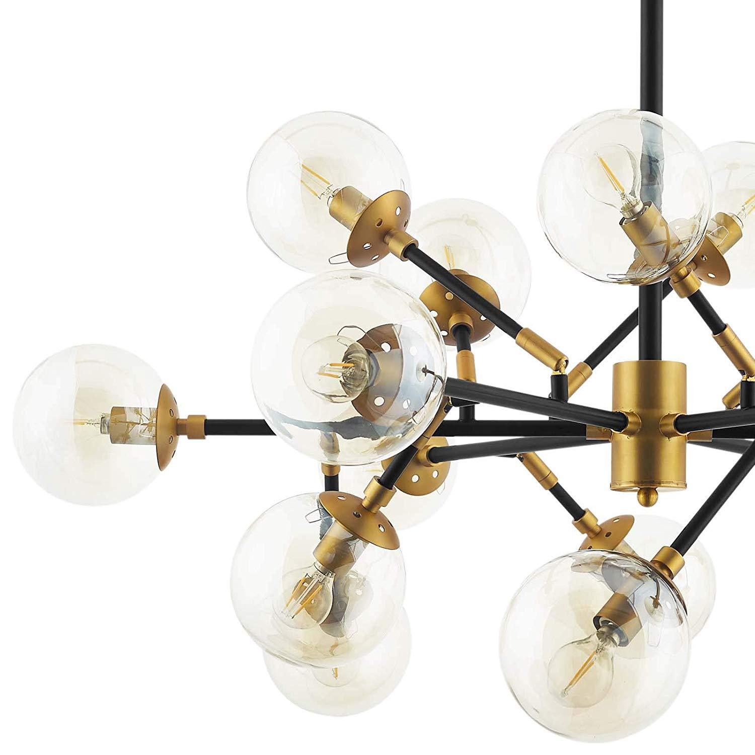 Sparkle Amber Glass And Antique Brass 18 Light Mid-Century Pendant Chandelier By Modway - EEI-2890 | Chandeliers | Modishstore - 4