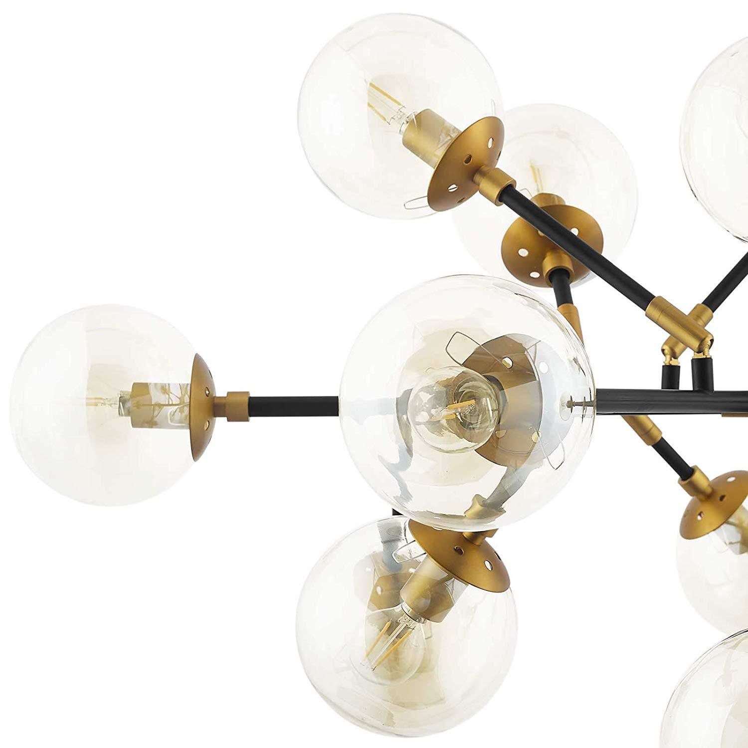 Modway Sparkle Amber Glass And Antique Brass 18 Lights Mid-Century Pendant Chandelier | Chandeliers | Modishstore
