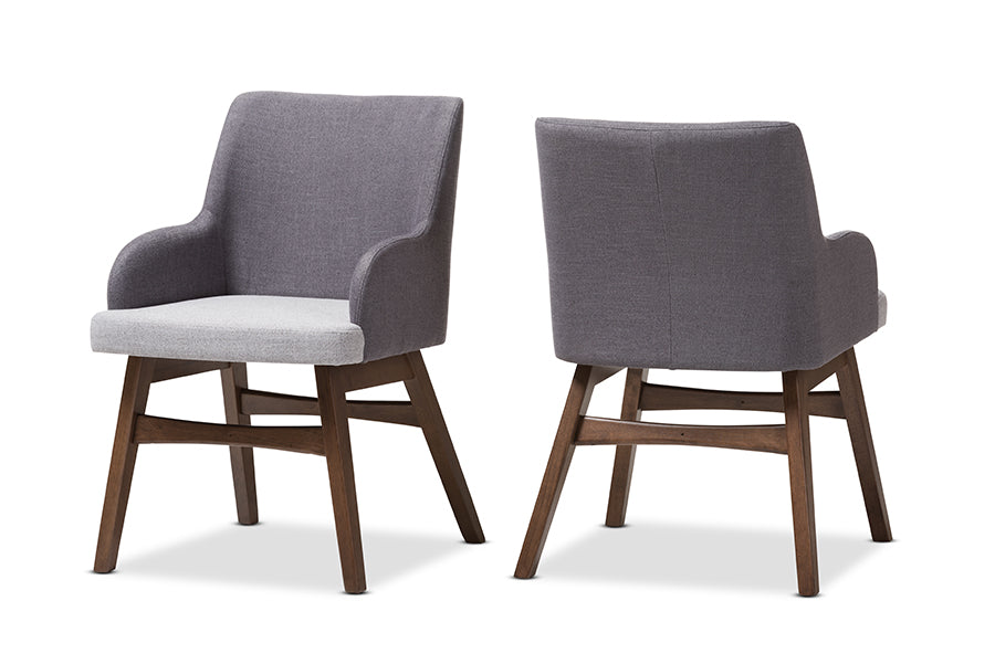 Baxton Studio Monte Mid-Century Modern Two-Tone Grey Fabric Armchair (Set of 2) | Modishstore | Dining Chairs - 2